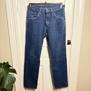 Wrangler Men's Dark Blue Denim Jeans Regular Fit 30x32, Workwear Casual Western